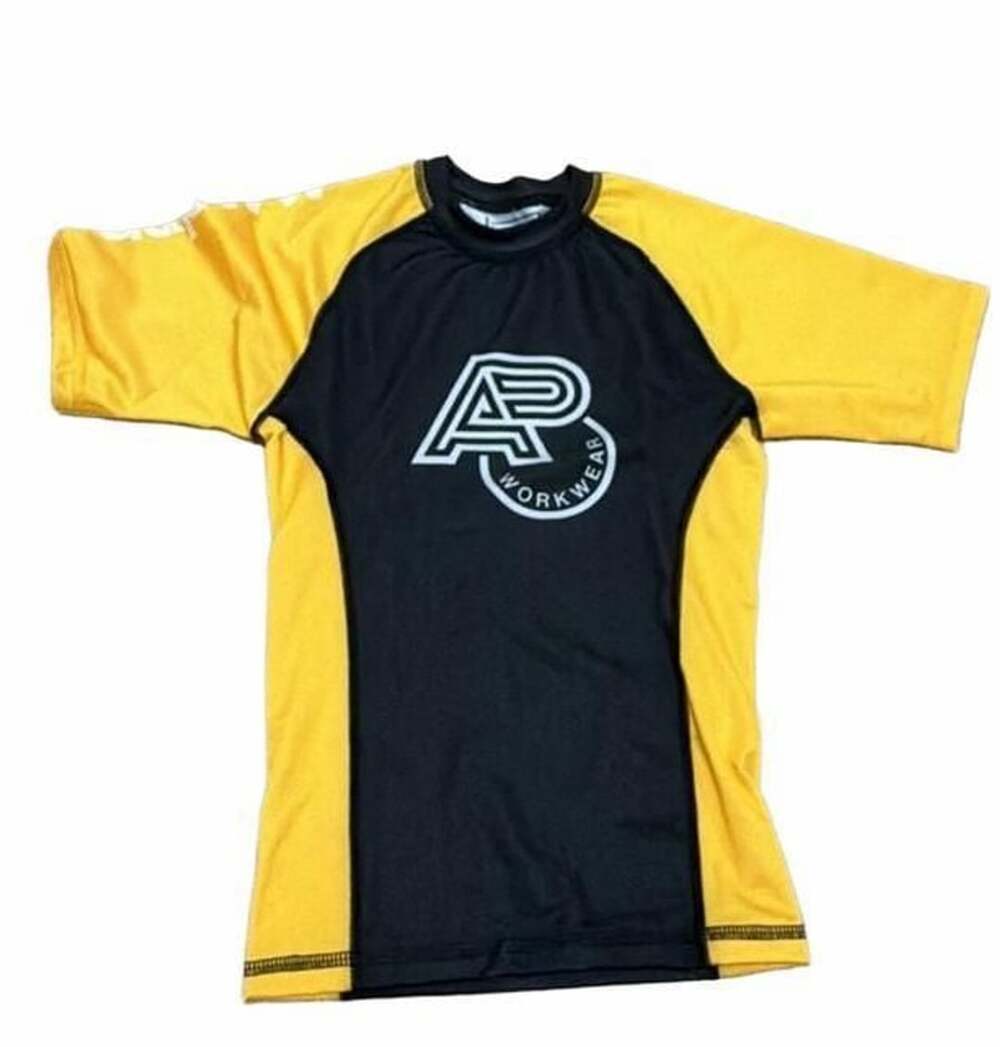 Albino & Preto Workwear Youth Short Sleeve Ranked Rashguard Yellow Black